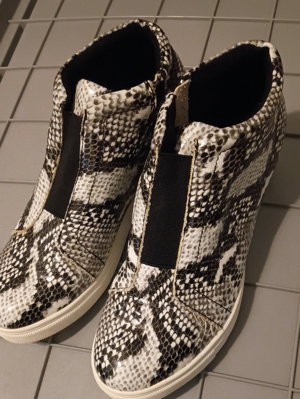 Aqua Black & White Snakeskin Wedge Sneakers